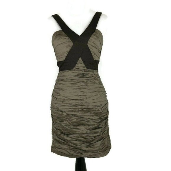 BCBGMaxAzria Women's Size 2 "Simsom" Cocktail Mini Dress Bodycon Tafetta Mocha - Picture 2 of 10